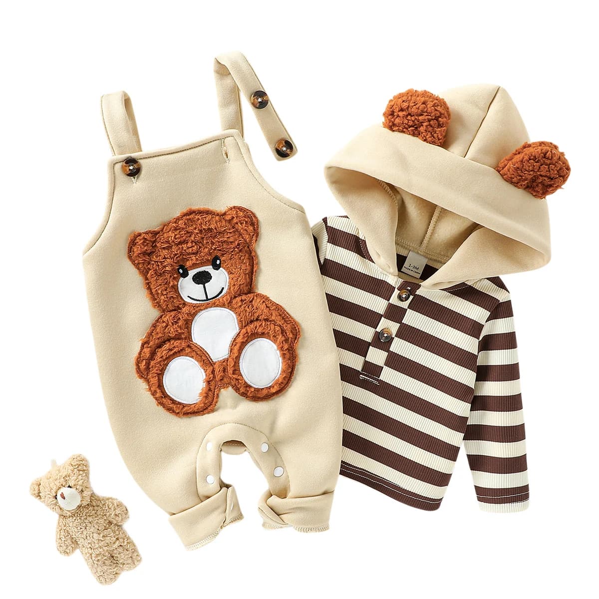 Conjuntos de roupas do bebê menino moda manga longa listrado moletom com capuz bordado urso macacão 2 pçs roupas bonitos