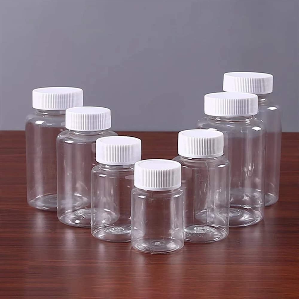 50 Frascos Plásticos Transparentes de 15ml, 20ml, 30ml, 50ml, 80ml, 100ml, Vazios e Selados para Amostras, Pó Sólido, Remédios e Pílulas
