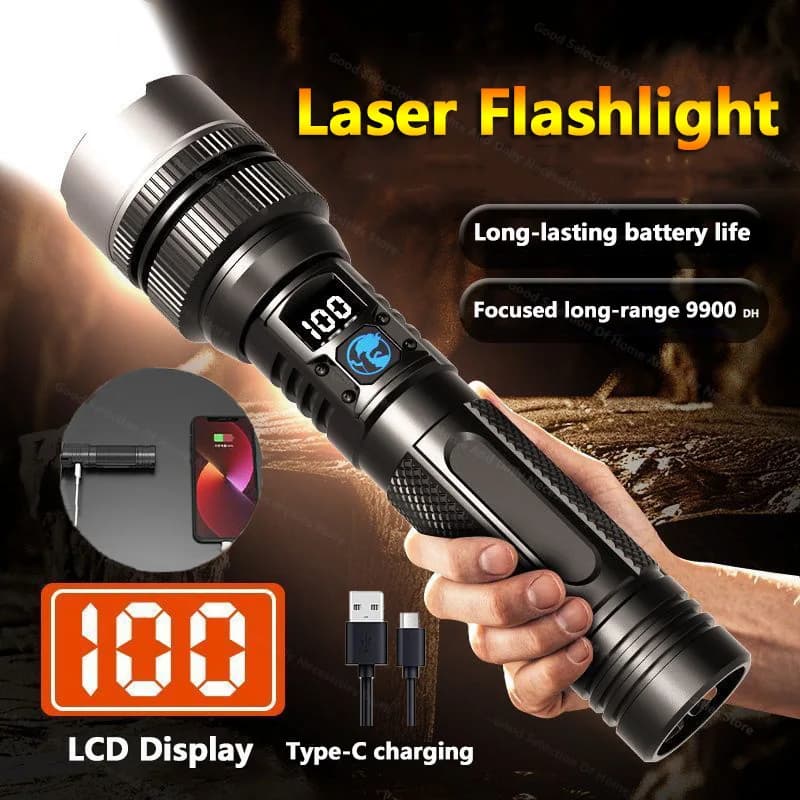 Xiaomi display led lanterna laser super brilhante tipo-c recarregável ipx8 à prova dwaterproof água de longa duração acampamento lanterna de