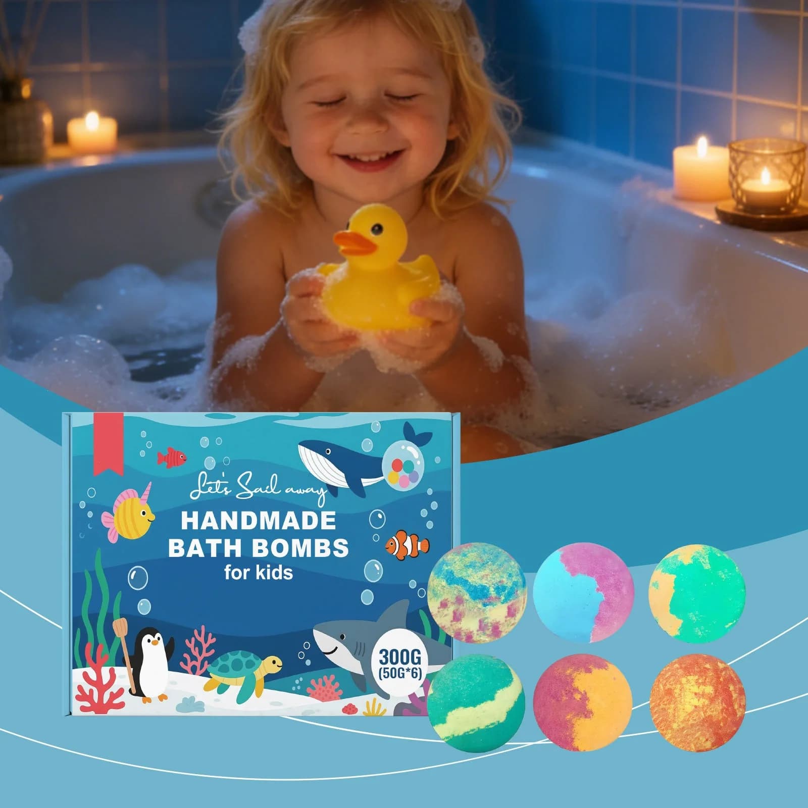 Conjunto de Bombas de Banho com Tema Oceano, Cuidado Suave para a Pele Delicada do Corpo, Hidratação Diária e Diversão Lúdica
