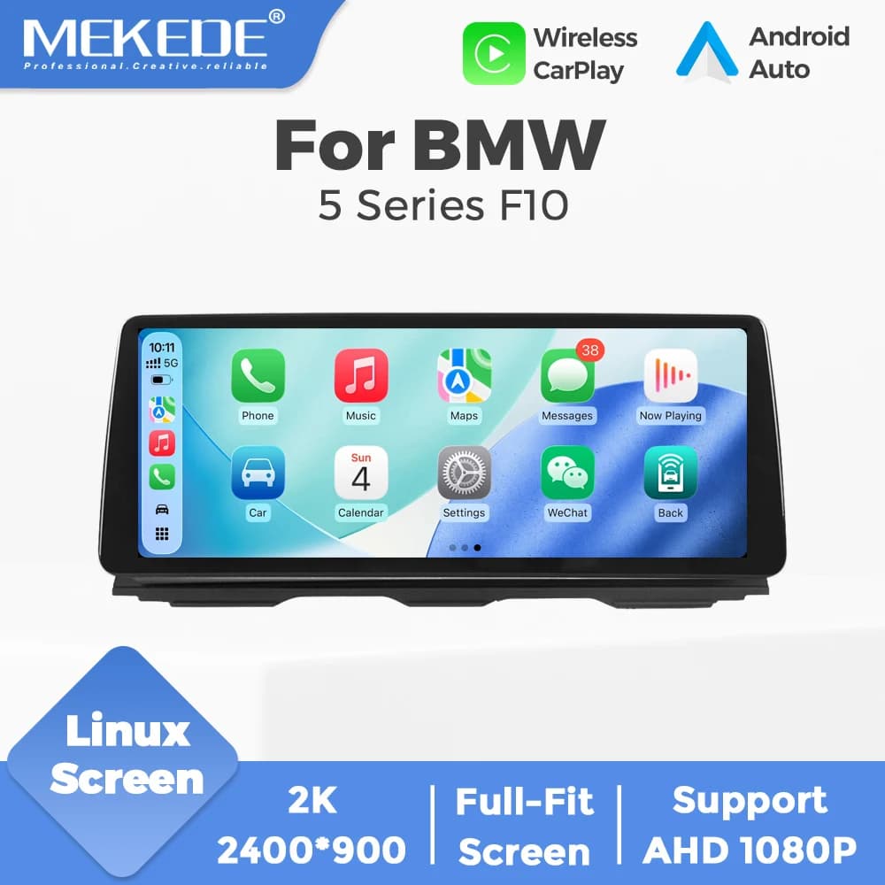 Rádio Automotivo com Tela Touchscreen Linux, CarPlay e Android Auto sem fio para BMW Série 5 F10 F11 2012-2017 CIC NBT WIFI BT Reprodutor