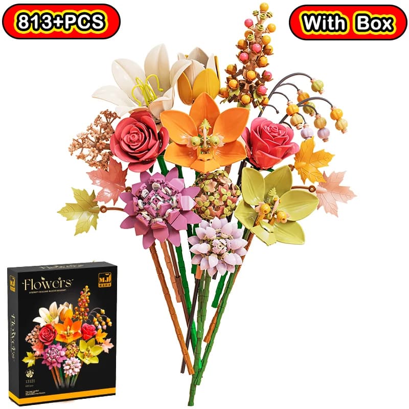 NOVO Conjunto de Blocos de Montar e Peças para Crianças: Rosas Românticas, Girassóis, Narcisos, Flores para o Dia dos Namorados, Decoração para