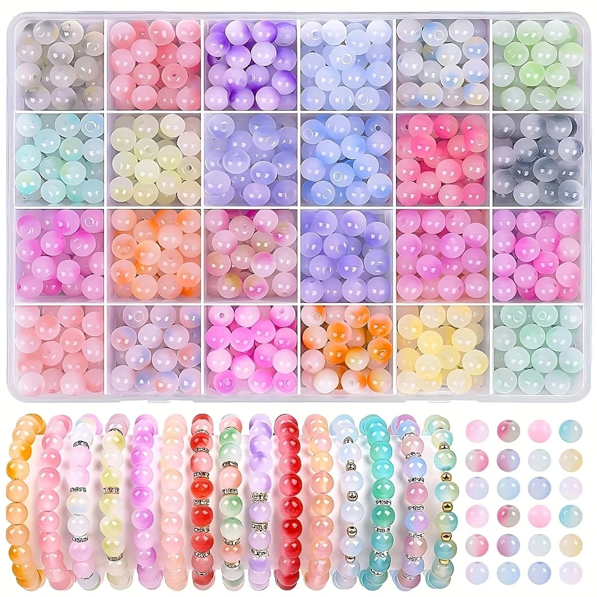 480 peças de contas de vidro de cristal de 24 cores, kit de fabricação de joias, contas redondas estilo festa para pulseiras diy, miçangas,