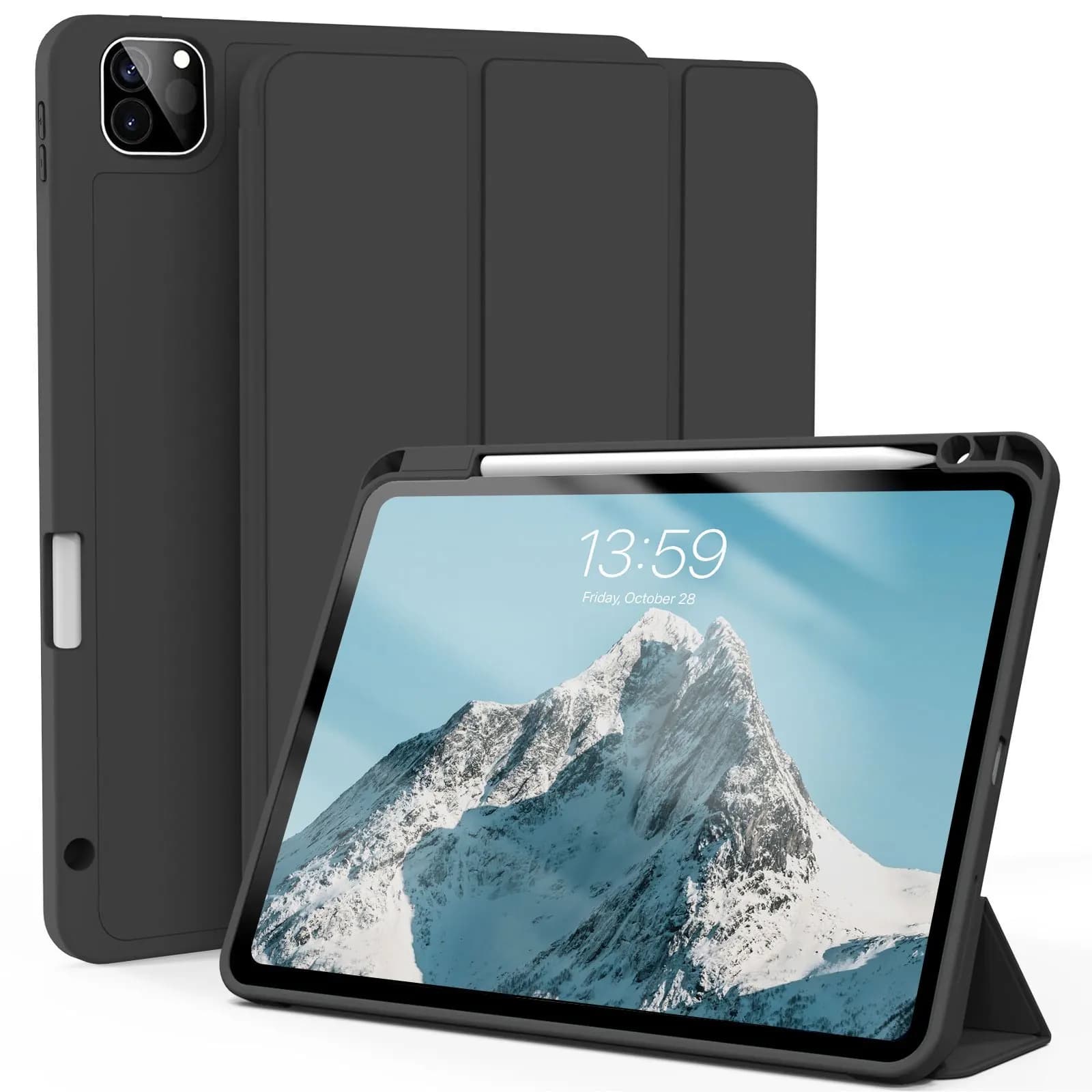 Para ipad pro 11 polegadas 4/3/2a geração com capa de caneta, para ipad pro 11 polegadas (m4) 2024 suporte triplo tpu capa traseira macia para