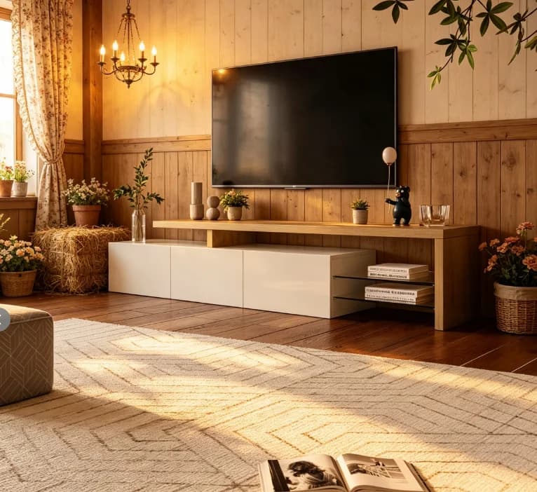 Armário de TV Moderno Rosahqnda para Sala de Estar, Rack para TV, Aparador, com Luzes LED, 2 Divisórias de Vidro, 3 Gavetas, Branco Brilhante