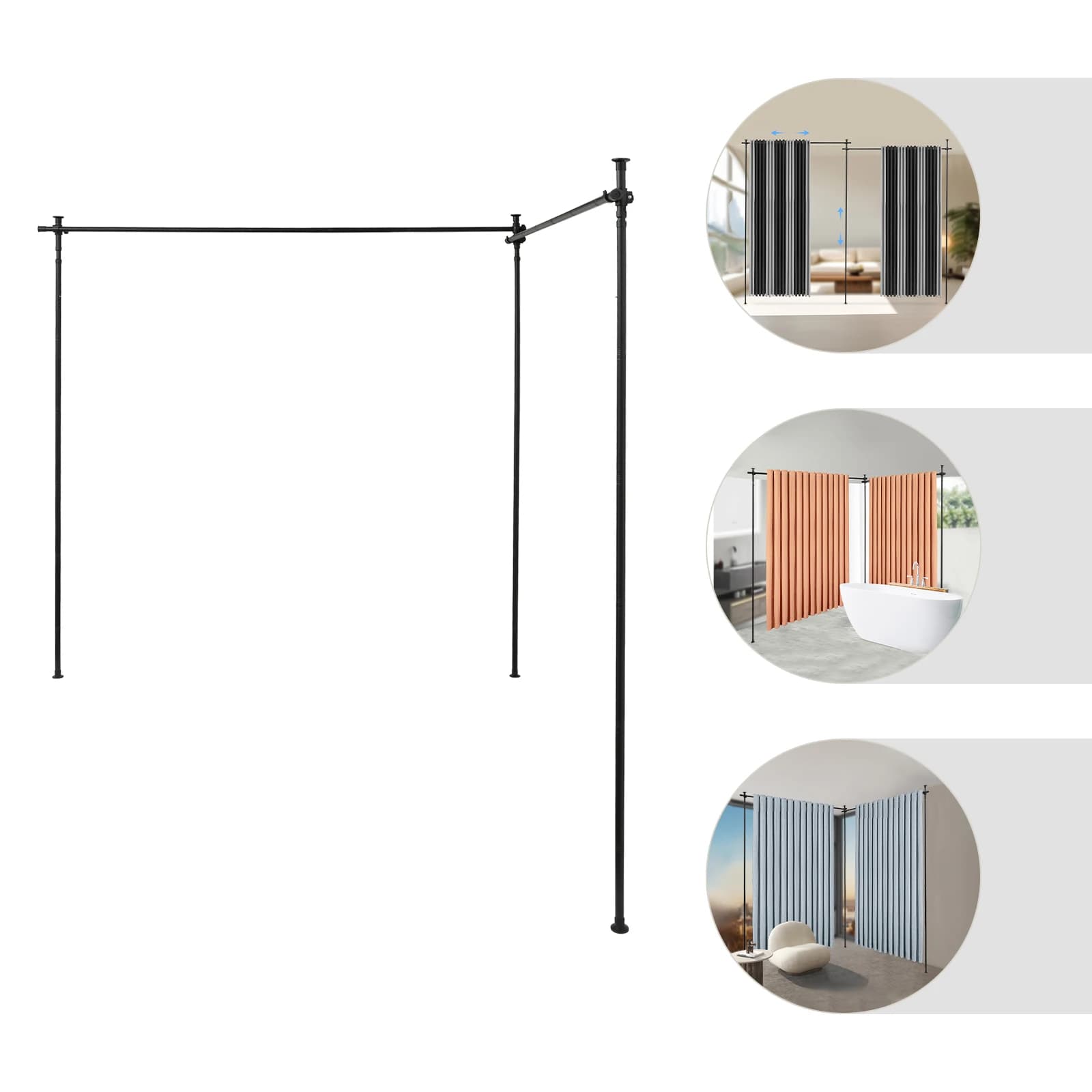 Suporte de cortina vertical divisor de espaço instalação sem broca autônomo altura ajustável 4,99-12,5 pés comprimento ajustável 4-6 pés
