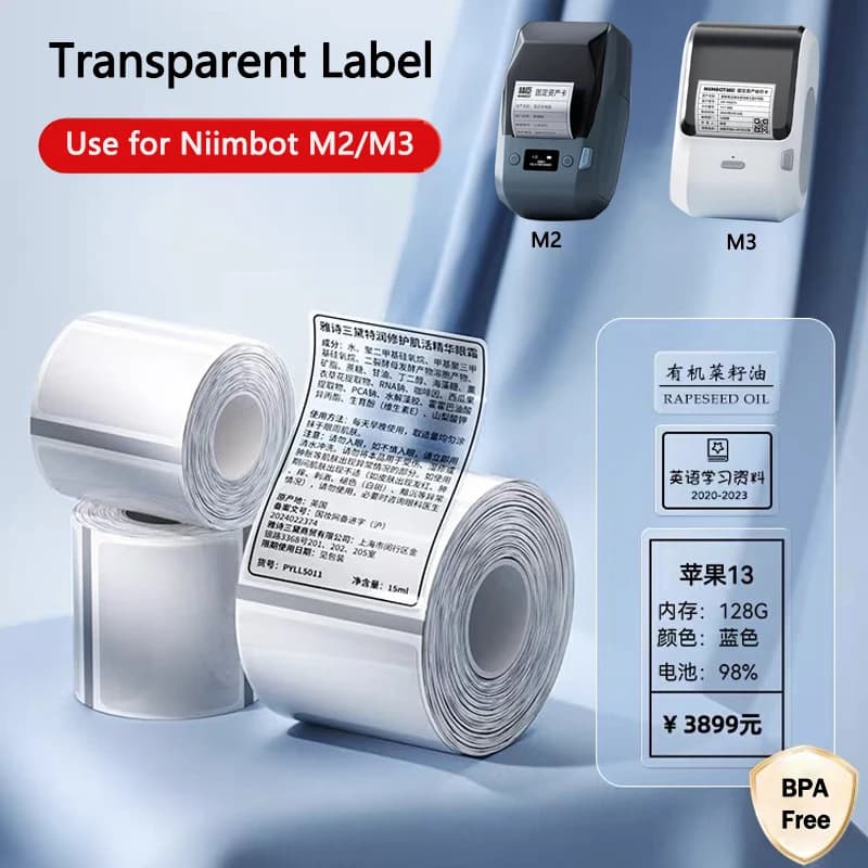 Niimbot M2/M3 Etiqueta Transparente Auto-adesivo Papel de Impressão de Transferência de Calor À Prova D 'Água Resistente a Rasgos Adesivos de
