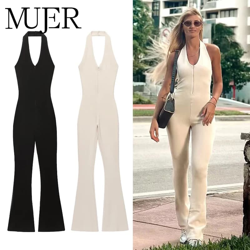Muyer 2025 macacão longo mulher queimado macacões de fitness para mulheres preto verão mulher macacão sexy sem mangas sem costas