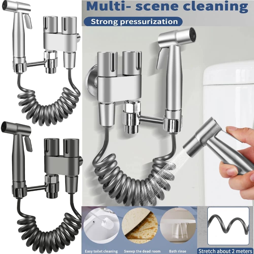 Conjunto de pulverizador de bidê portátil, pistola de pulverização de aço inoxidável para limpeza de chuveiro de banheiro, acessórios de