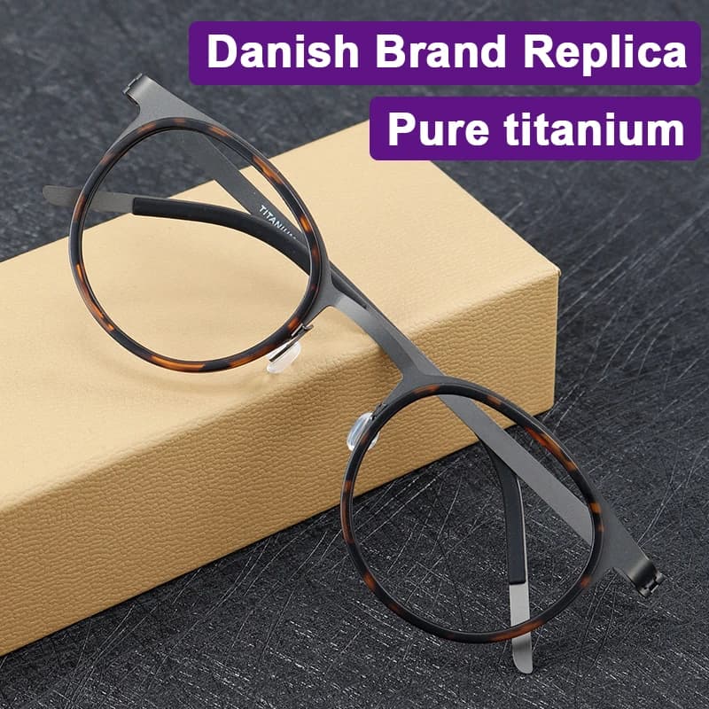 Dinamarca marca réplica ultra leve puro titânio screwless óculos quadro redondo espelho anel separação masculino óculos glsses