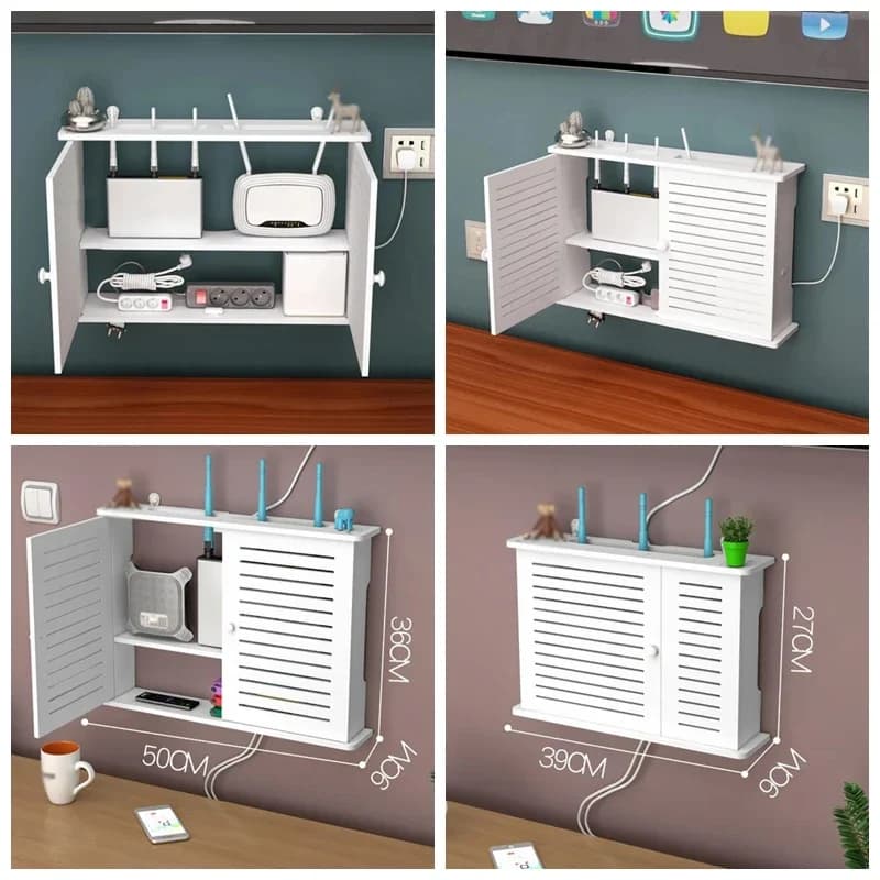 Prateleira de parede dupla sem perfuração, conjunto de tv, rack, sala de estar, roteador, caixa de armazenamento, sem fio, wi-fi, prateleira