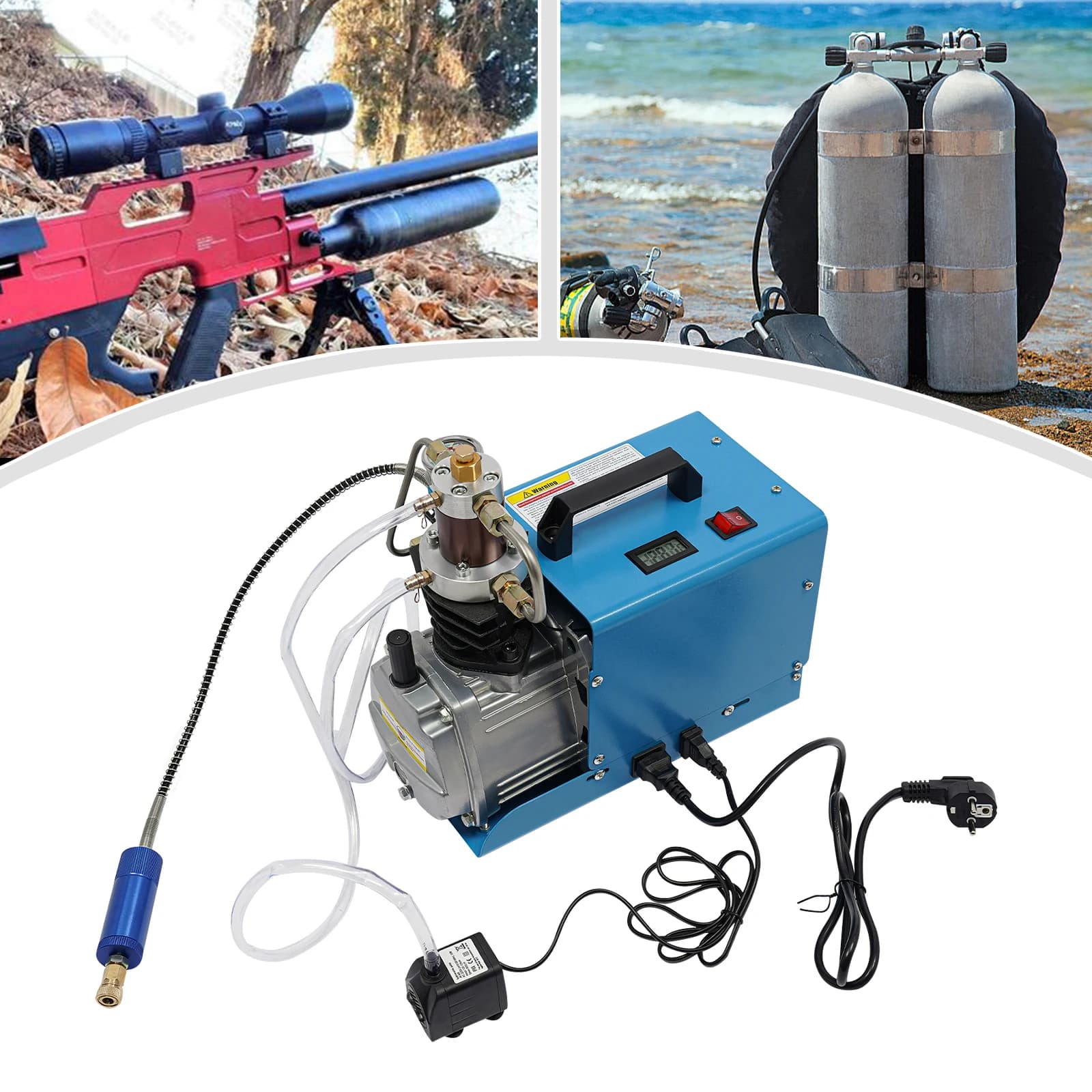 Bomba de compressor de ar de alta pressão 300bar 220v 1.8kw conjunto de bomba de ar elétrica portátil com separador de óleo-água + medidor de