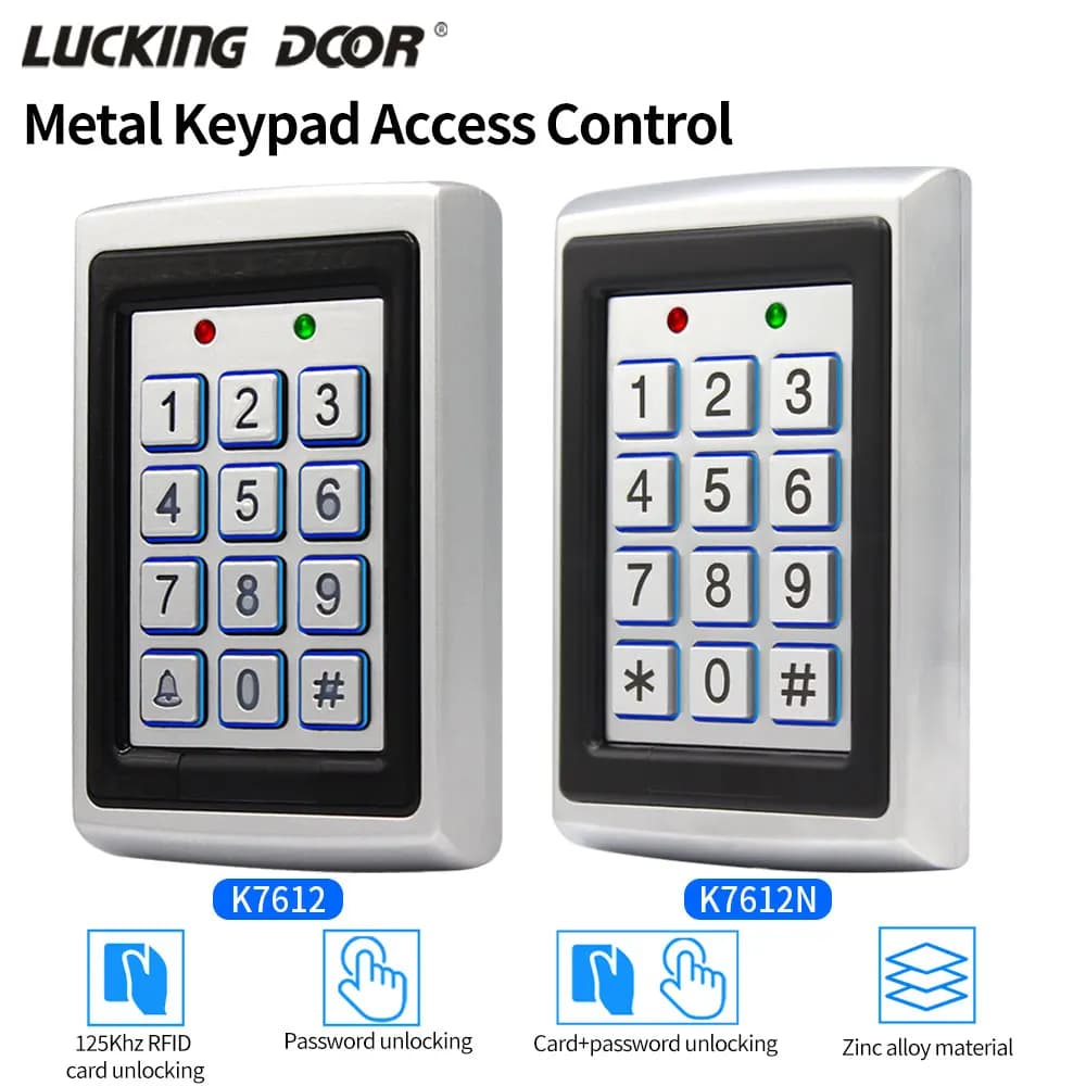 Leitor de Teclado Metálico com Retroiluminação LED, RFID, Controlo de Acessos, Cartão de Proximidade, Autónomo, 1000 ou 2000 Utilizadores, Porta