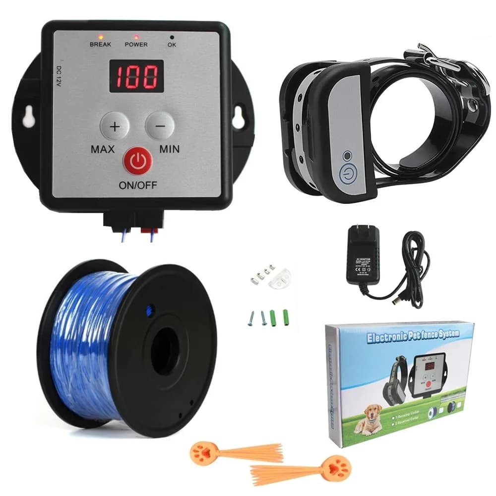 Cerca elétrica com fio para cães de estimação, cabo grosso, recarregável, à prova d'água, coleira de treinamento, sistema de cerca de choque