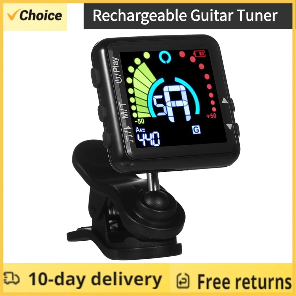 Profissional Guitarra Elétrica Tuner e Metrônomo, Clip On, LED Color Display, recarregável, Acessórios