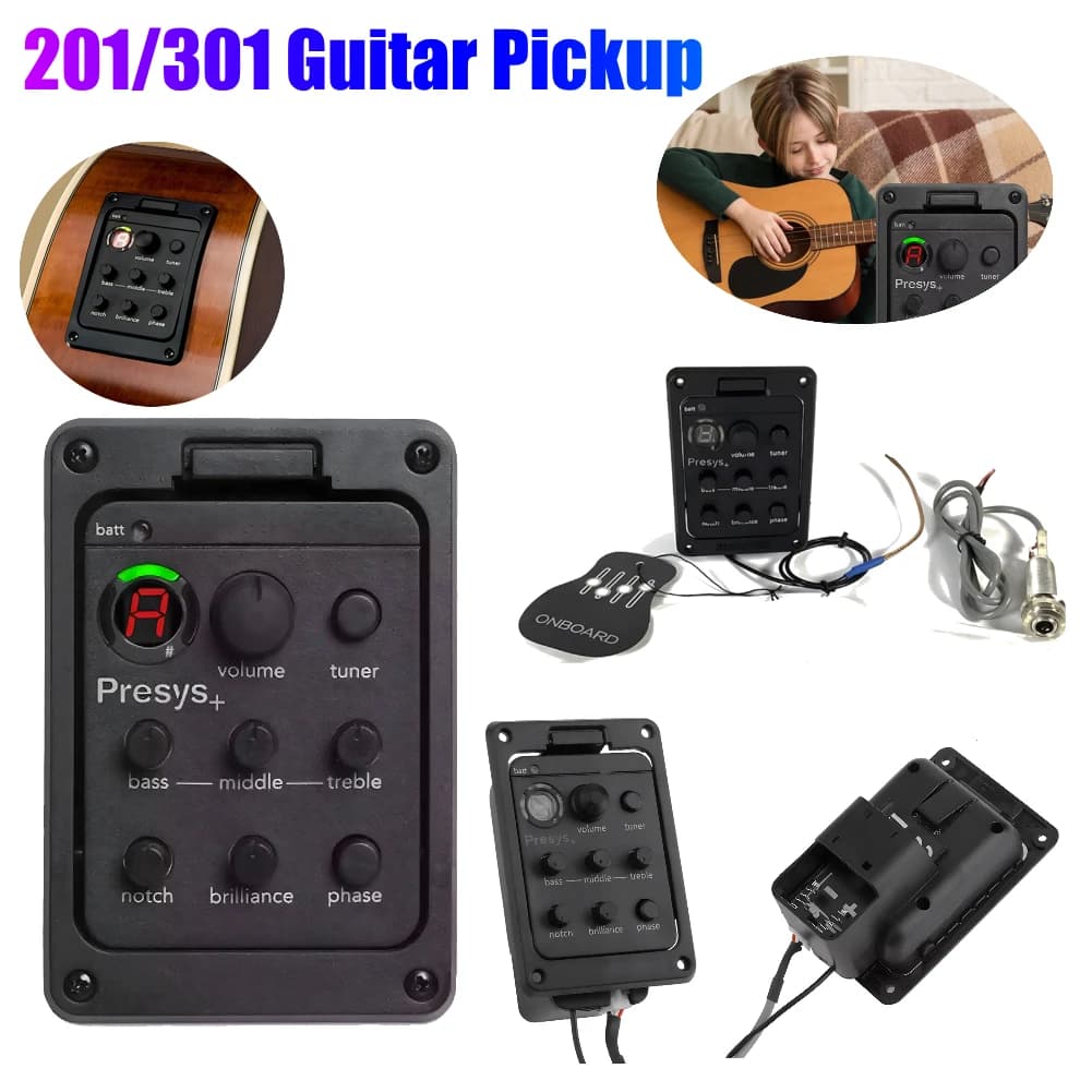 201/301 captador de guitarra com afinador para fishman presys mistura pré-amplificador eq equalizador afinador de guitarra guitarra soundhole eq