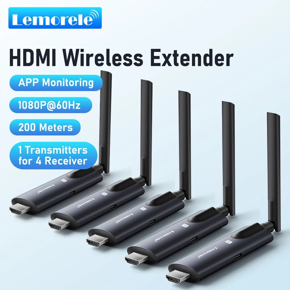 Lemorele 200m transmissor e receptor hdmi sem fio transceptor de vídeo de baixa latência plug & play extensor hdmi para projetor de tv pc