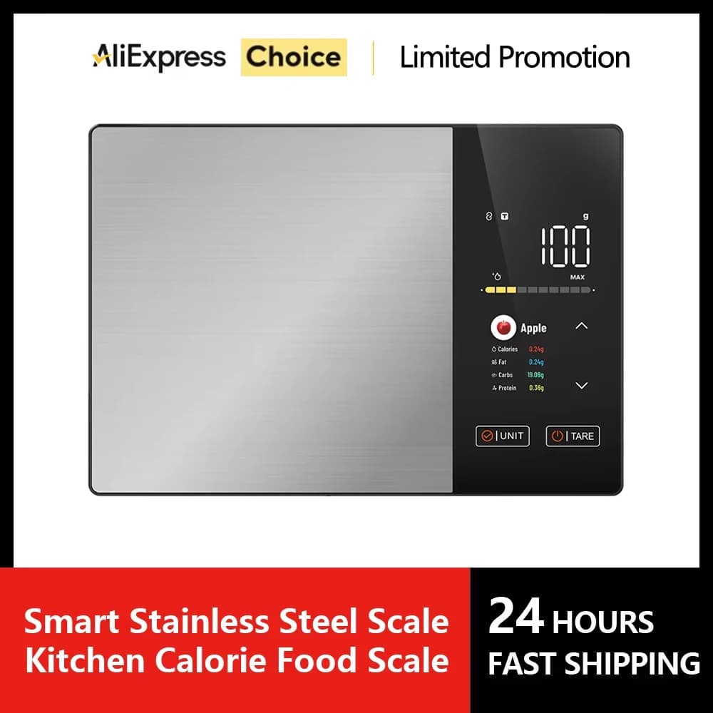 Balança de cozinha inteligente, aço inoxidável, alimentos, calorias, proteína, carboidratos gordos, calculadora nutricional, 11lb/5kg de peso para
