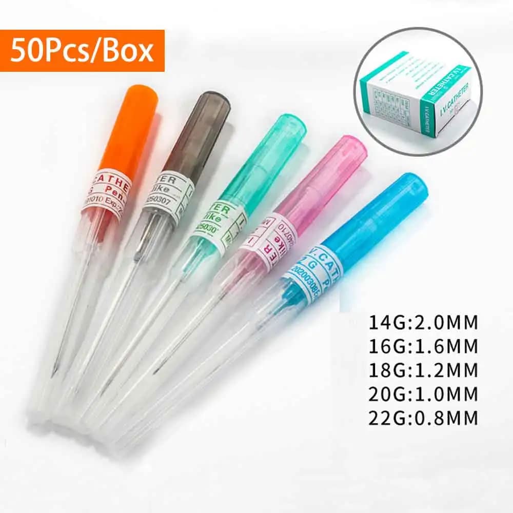 KIYUE 50pcs IV Canula Pen Tipo Cateter de injeção intravenosa 20G 22G 24G 26G Fornecedores veterinários