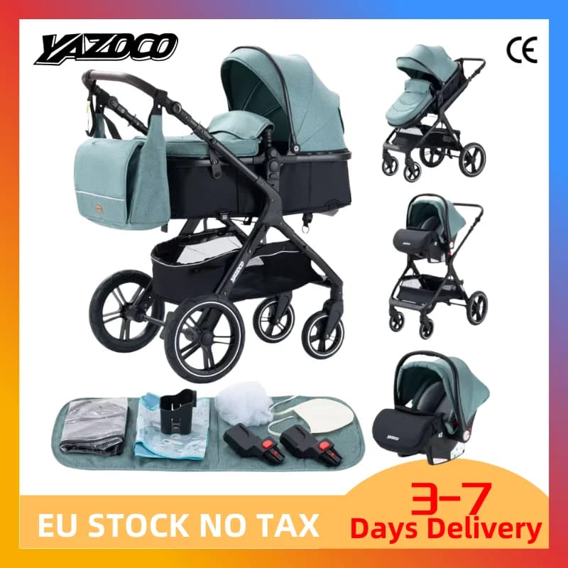 Carrinho de Bebê 3 em 1 com Assento para Carro e Cesta de Dormir, Carrinho Leve Multifuncional, Carrinho Compacto e Dobrável