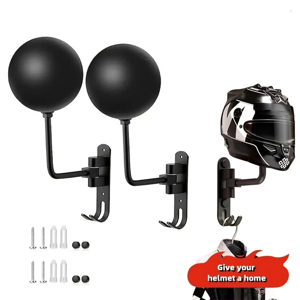 Suporte para capacete de montagem na parede Rack para capacete de motocicleta 180 °   Cabide de capacete de rotação com ganchos para casacos bonés