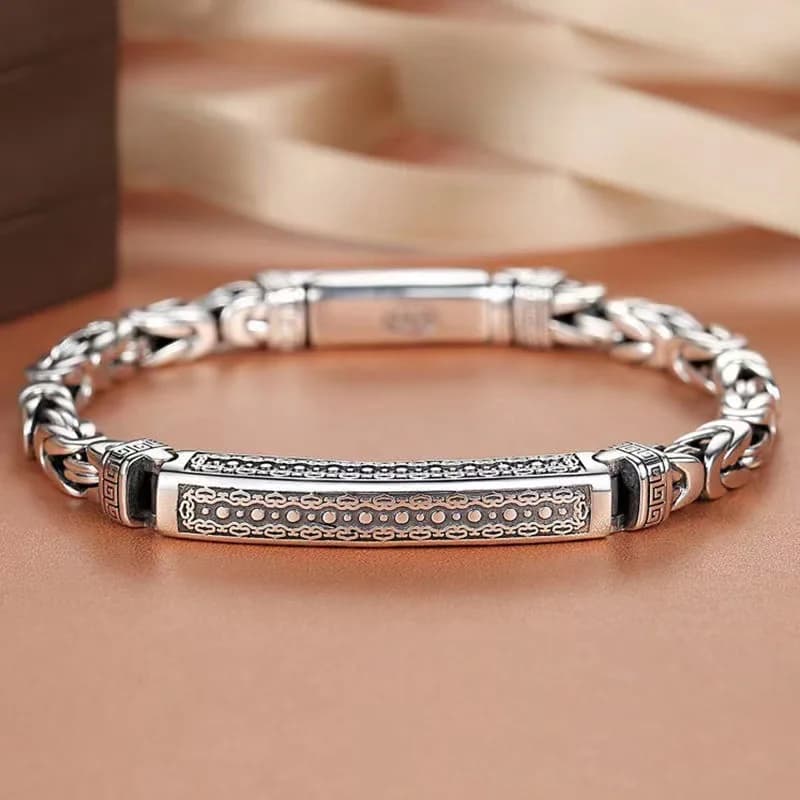 Personalidade tendência s925 yintai prata ping um padrão de papel pulseira masculina dominador menino jóias