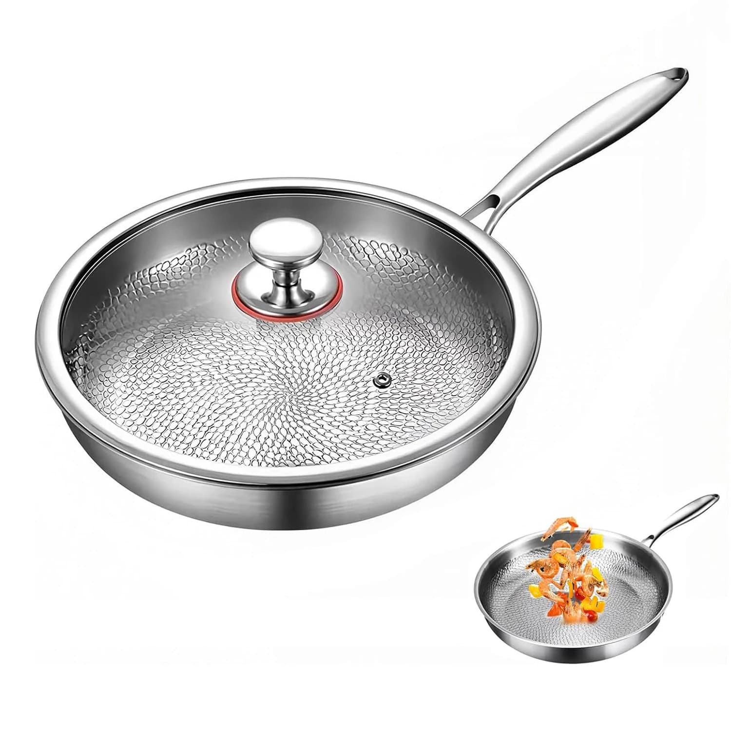 Panela Antiaderente de Titânio Puro Sem Revestimento 26 28 30cm com Padrão de Escama de Peixe para Bife Utensílios de Cozinha Domésticos