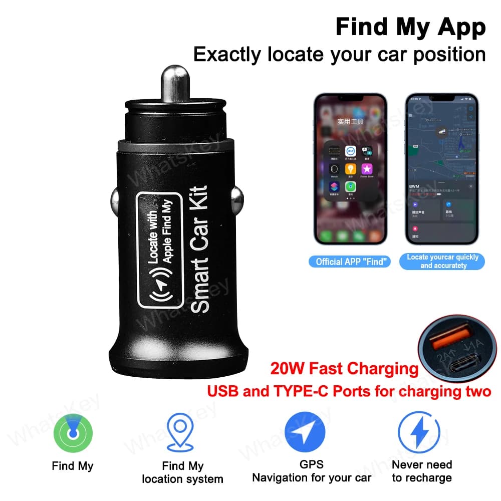 Rastreador localizador gps de carga de carro 20w carregador de telefone usb carregamento rápido tipo c qc3.0 com iphone encontrar meu aplicativo
