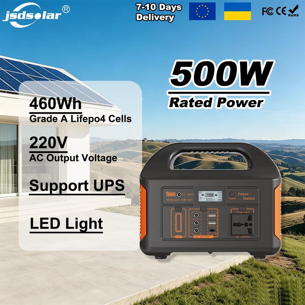 Estação de Energia Portátil 500W 460Wh com Plugue EU 220V, Gerador Solar com Bateria LiFePo4, Baterias de Emergência 220V AC para Casa e RV