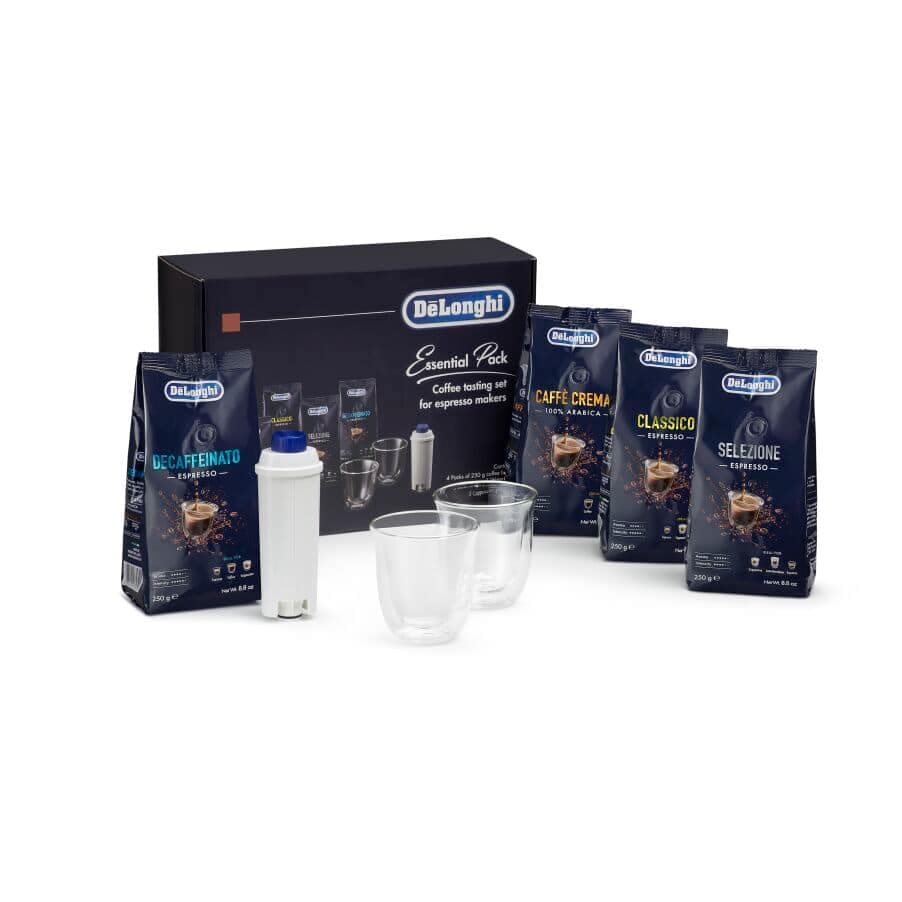 De'Longhi De'Longhi Pack Essencial com Grãos de Café De'Longhi 4x250 g, Copos Cappuccino x2 e Filtro de Água DLSC317