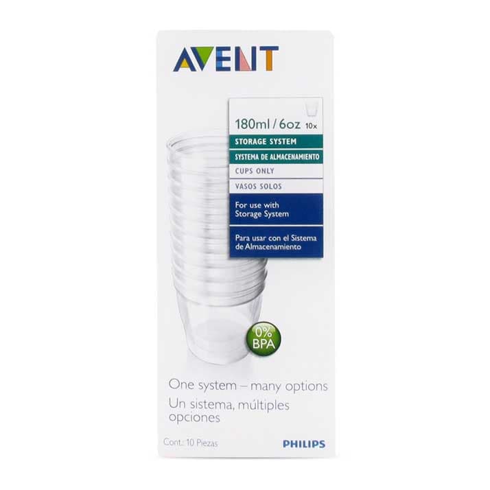 Avent 5 Recipientes Para Leche Materna 180Ml + 5 Tapas Scf619/05