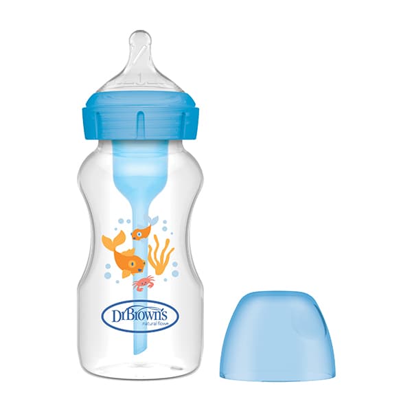 Dr.Browns Biberon Boca Ancha 270ml Azul Peces PP Options+.