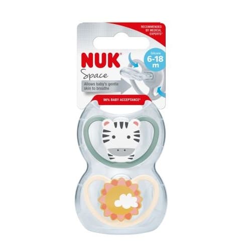 Nuk Chupete Space Zebra 6-18 Silicona 2 uds