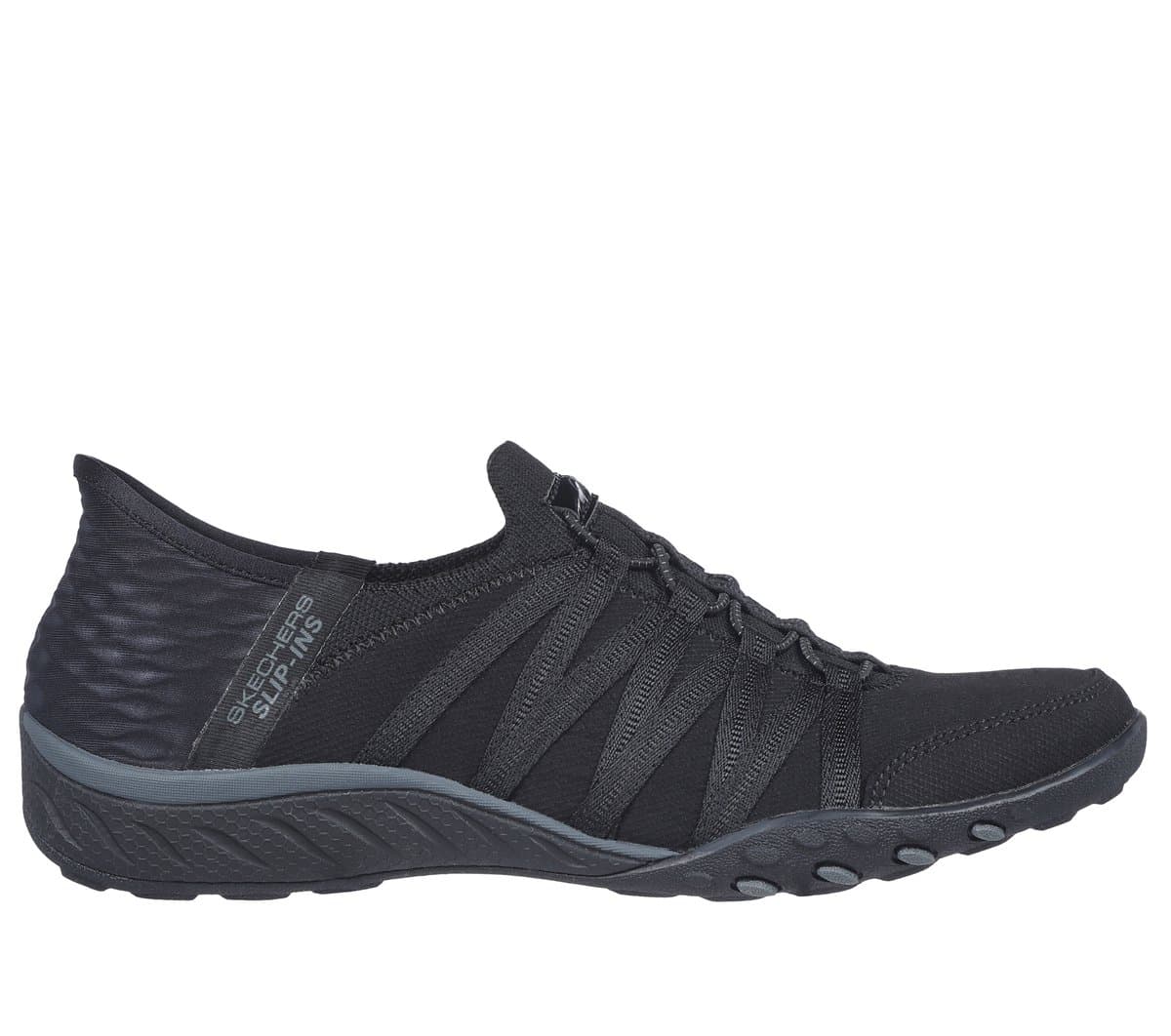 Skechers Slip-ins Relaxed Fit: Breathe-Easy - Roll-With-Me Slip-On Shoes em Preto, Tamanho 35, Vegan