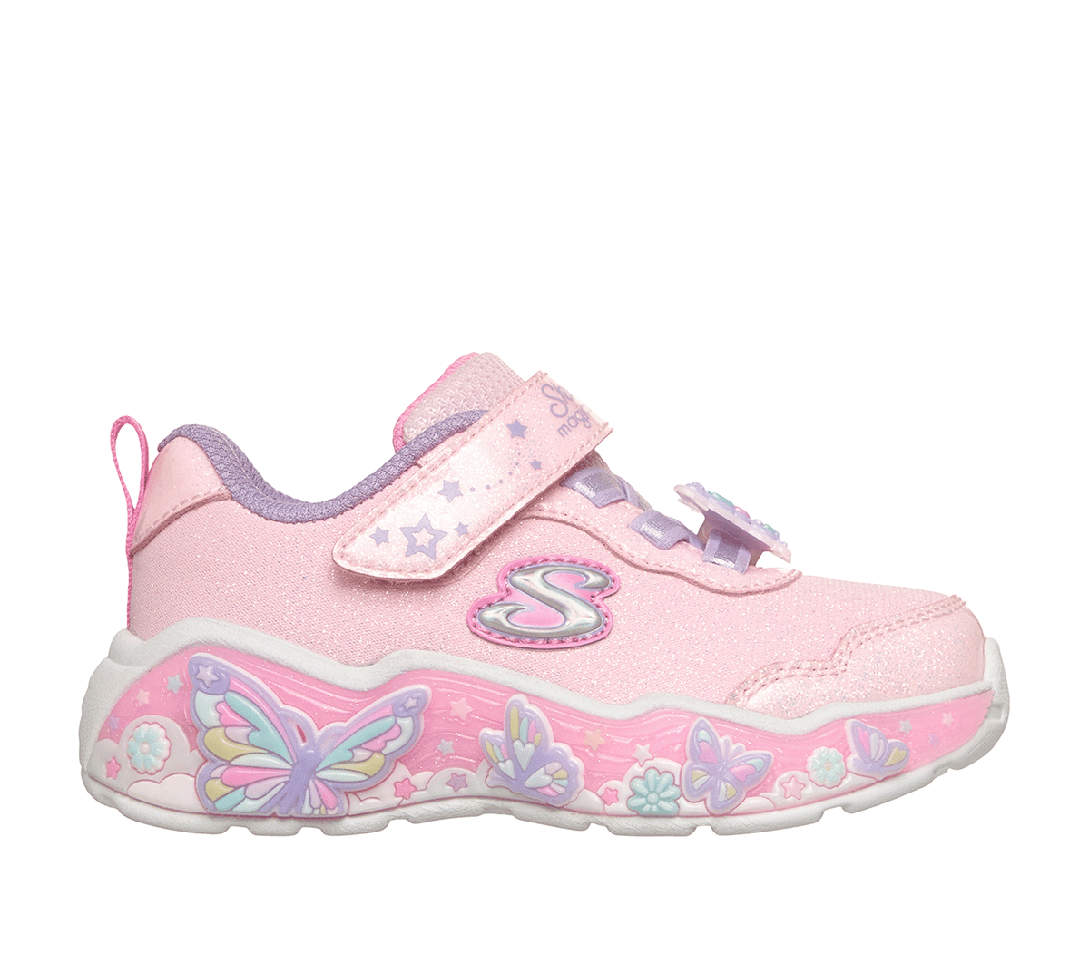 Skechers S-Lights: Lil Butterfly Bliss Shoes em Rosa Claro, Tamanho 22