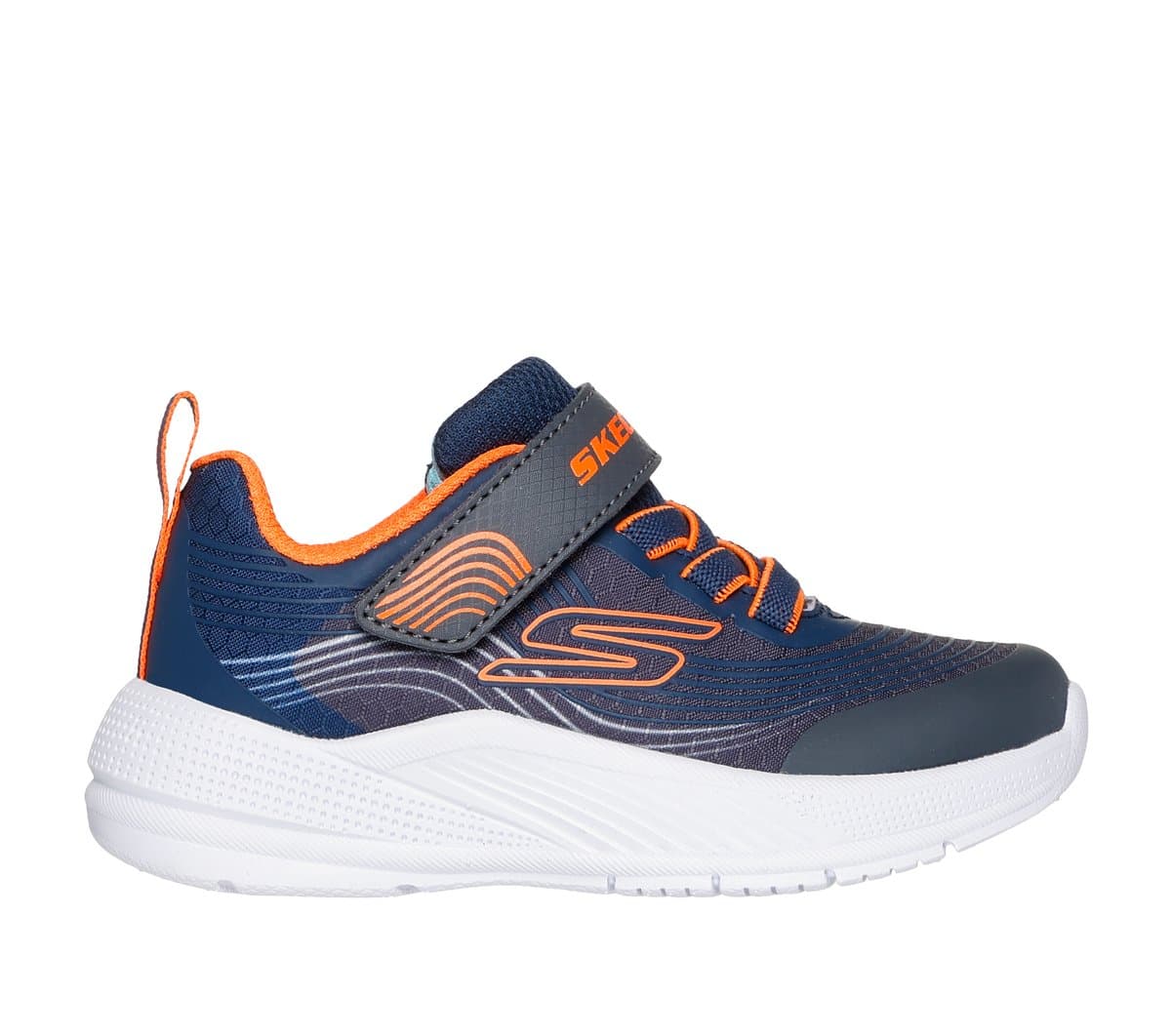 Skechers Microspec Advance Shoes em Navy Blue/Laranja, Tamanho 24, Lavável à máquina
