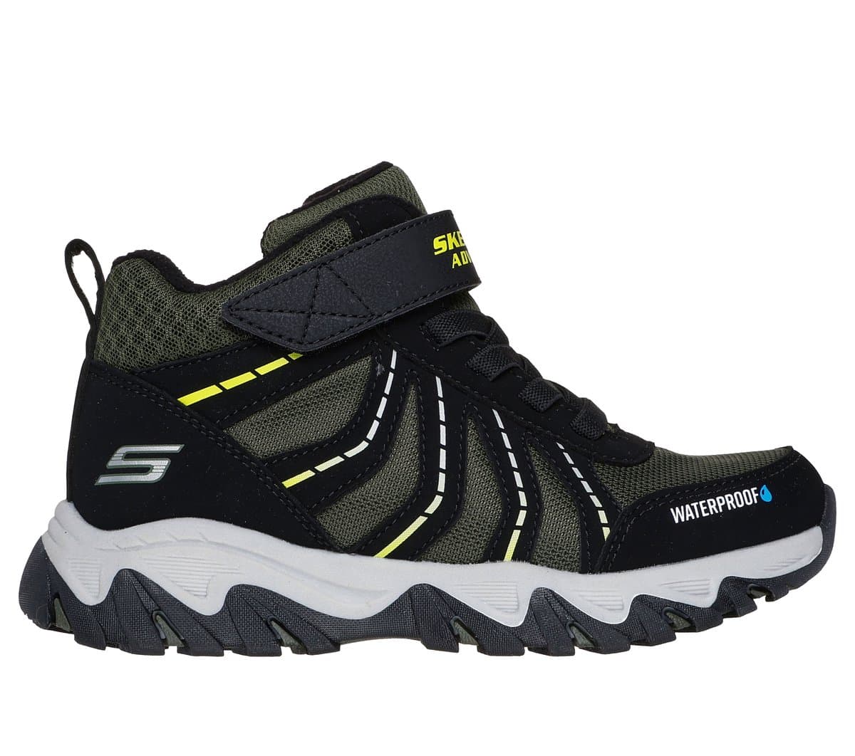 Skechers homemino Waterproof: Rugged Ranger - Storm Trail em Preto/Verde, Tamanho 32