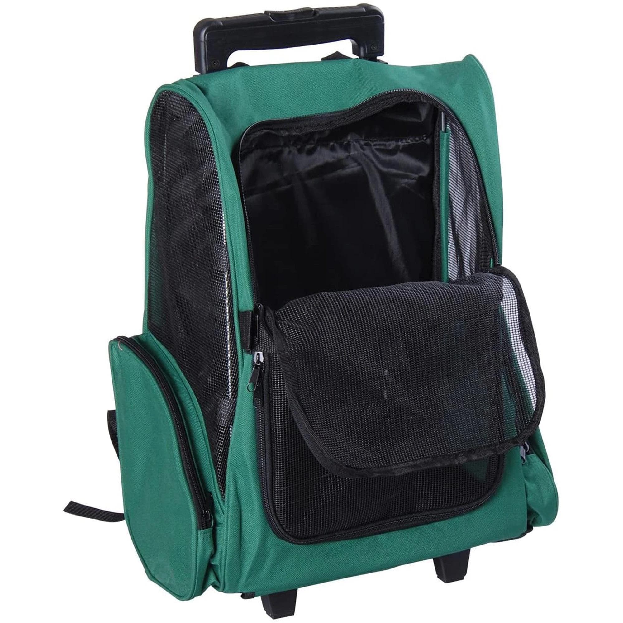 PawHut Transportadora 2 em 1 Mochila Carrinho Conforto Segurança Animais de Estimação 36x30x49cm Verde Preto   Aosom Portugal