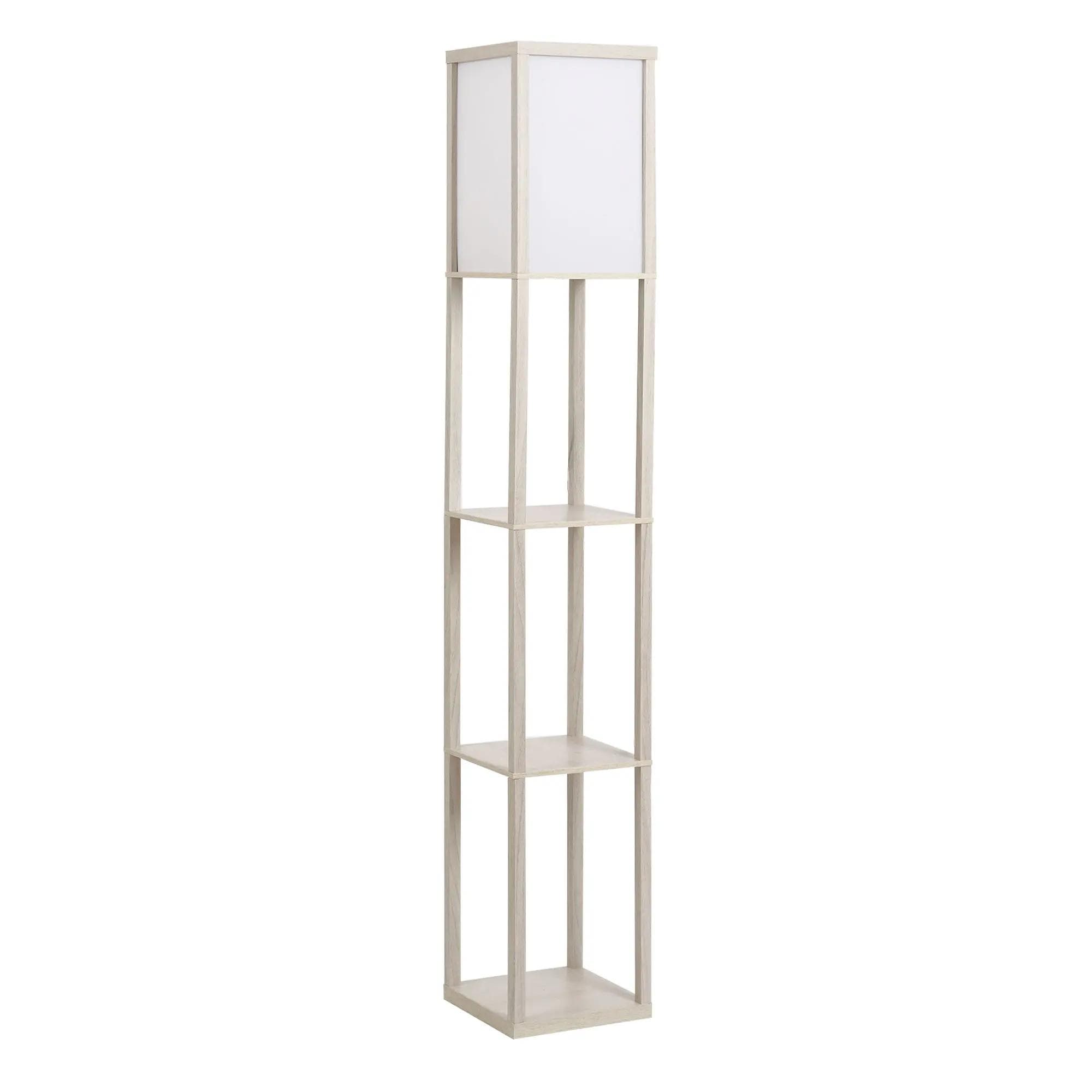 HOMCOM Candeeiro Pé Madeira 3 Prateleiras Armazenamento Lâmpada E27 Potência Máx 40W Design Moderno 26x26x160cm Elegante   Aosom Portugal