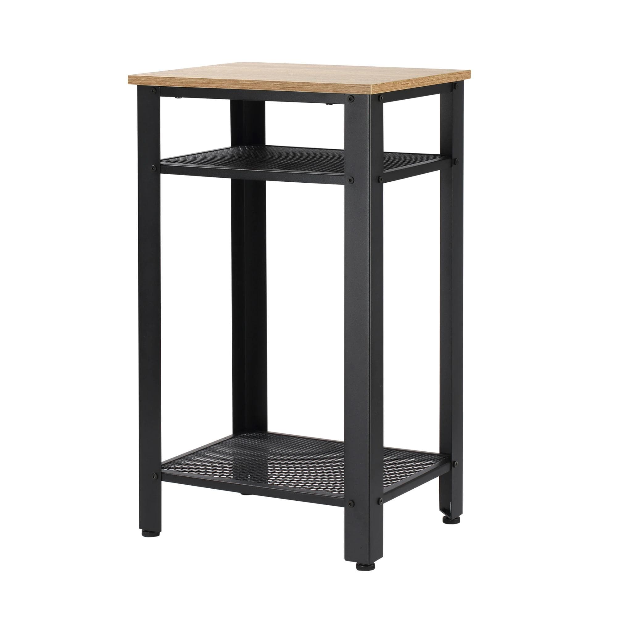 HOMCOM Mesa Apoio Estilo Industrial 2 Prateleiras Grade Metal Pés Ajustáveis 45x35x75cm Carvalho Branco   Aosom Portugal