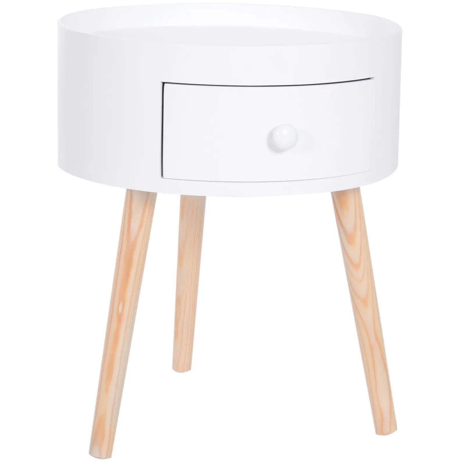 HOMCOM Mesa Apoio Redonda Moderna 1 Gaveta Borda Elevada 3 Pés Madeira Ø38x45 cm Branco Sala Estar Decoração   Aosom Portugal