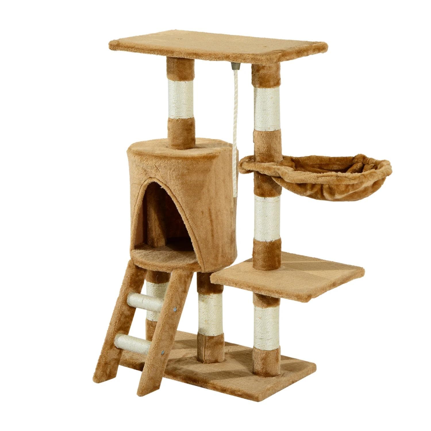PawHut Árvore Gatos com Corda Brincar Placa Madeira Revestimento Pelúcia Resistente 30x55x96cm Castanho   Aosom Portugal