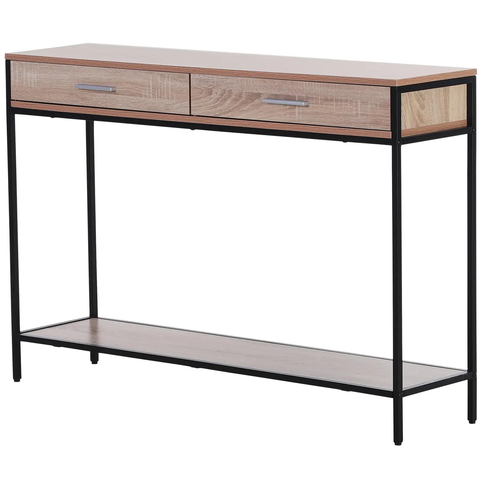 HOMCOM Mesa Tipo Consola de Estilo Industrial com 2 Gavetas e Prateleira Inferior 120x30x81,5cm Carvalho e Preto   Aosom Portugal