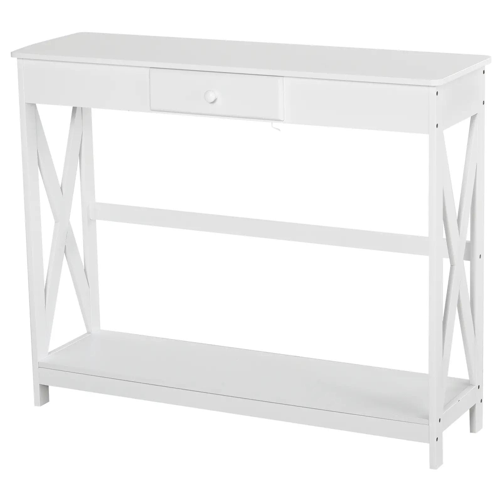 HOMCOM Mesa Consola Branca com Prateleira Gaveta Armário Prateleira Inferior Decoração Moderna 100x30x81cm Branco   Aosom Portugal