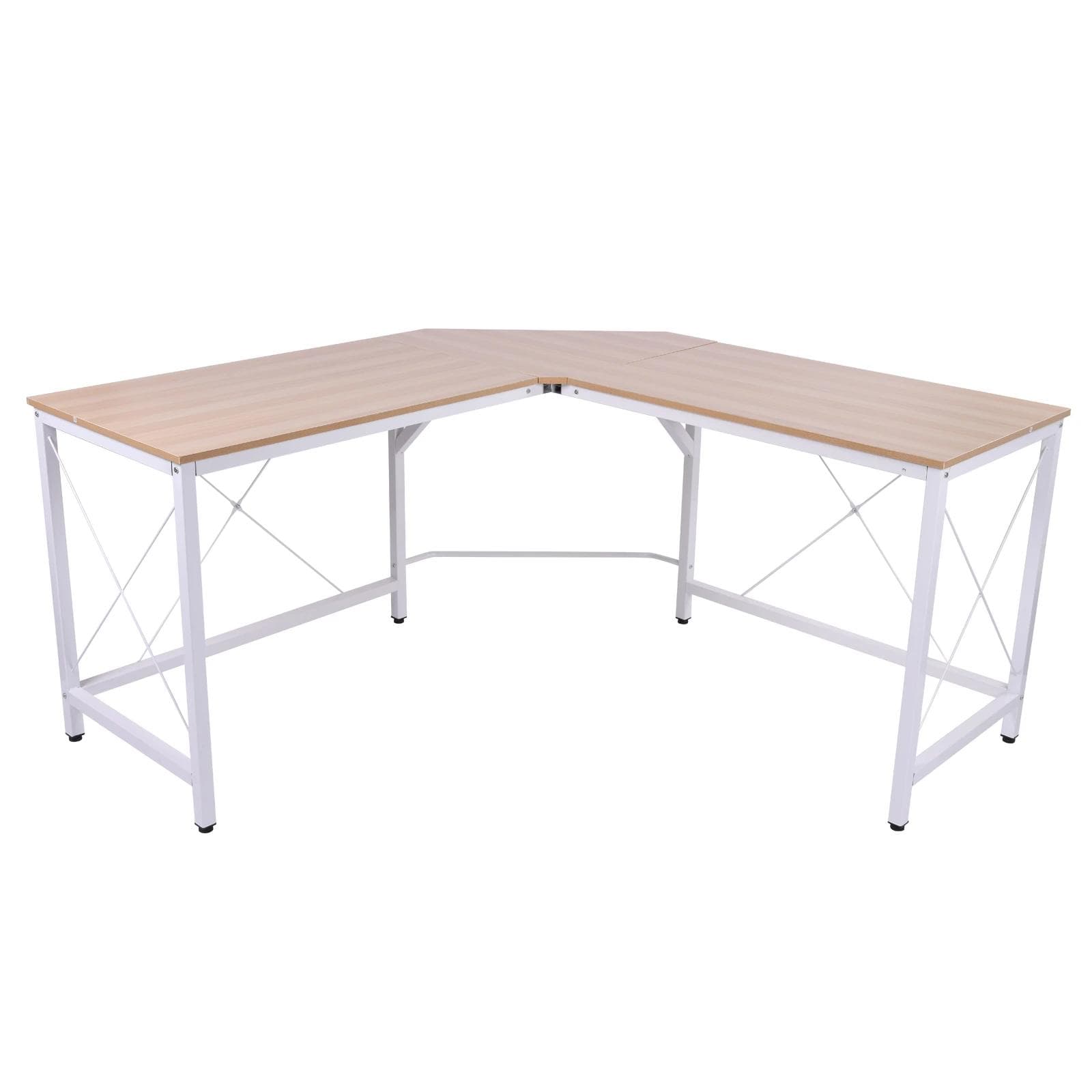 HOMCOM Secretária em Forma de L Secretária para Escritório com Estrutura de Metal Secretária de Canto 150x150x76 cm Branco e Madeira   Aosom
