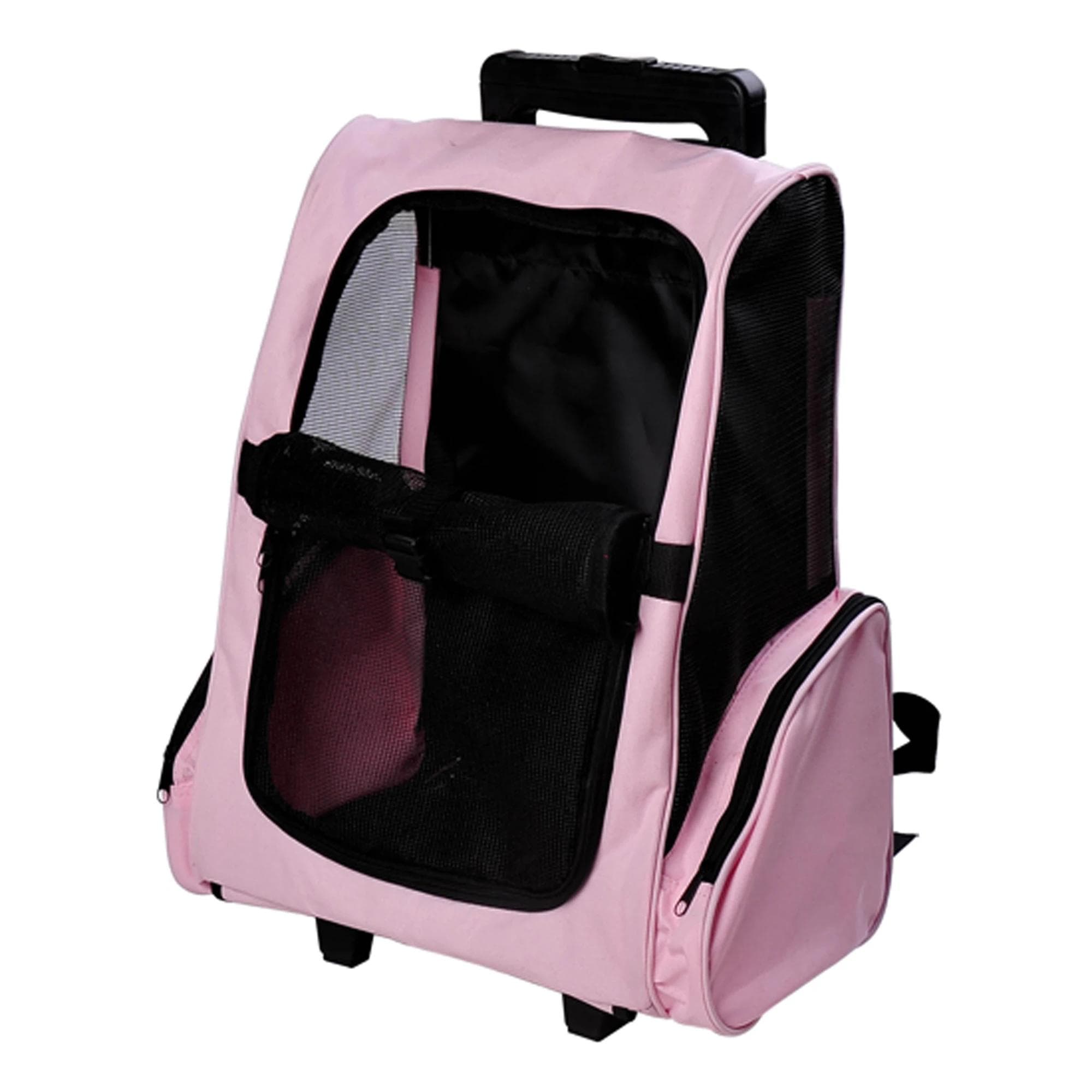 PawHut Transportadora 2 em 1 Animais Estimação Mochila Carrinho Viagem Cães Gatos 2 Rodas Alça Retrátil Armazenamento 42x25x55cm Rosa   Aosom