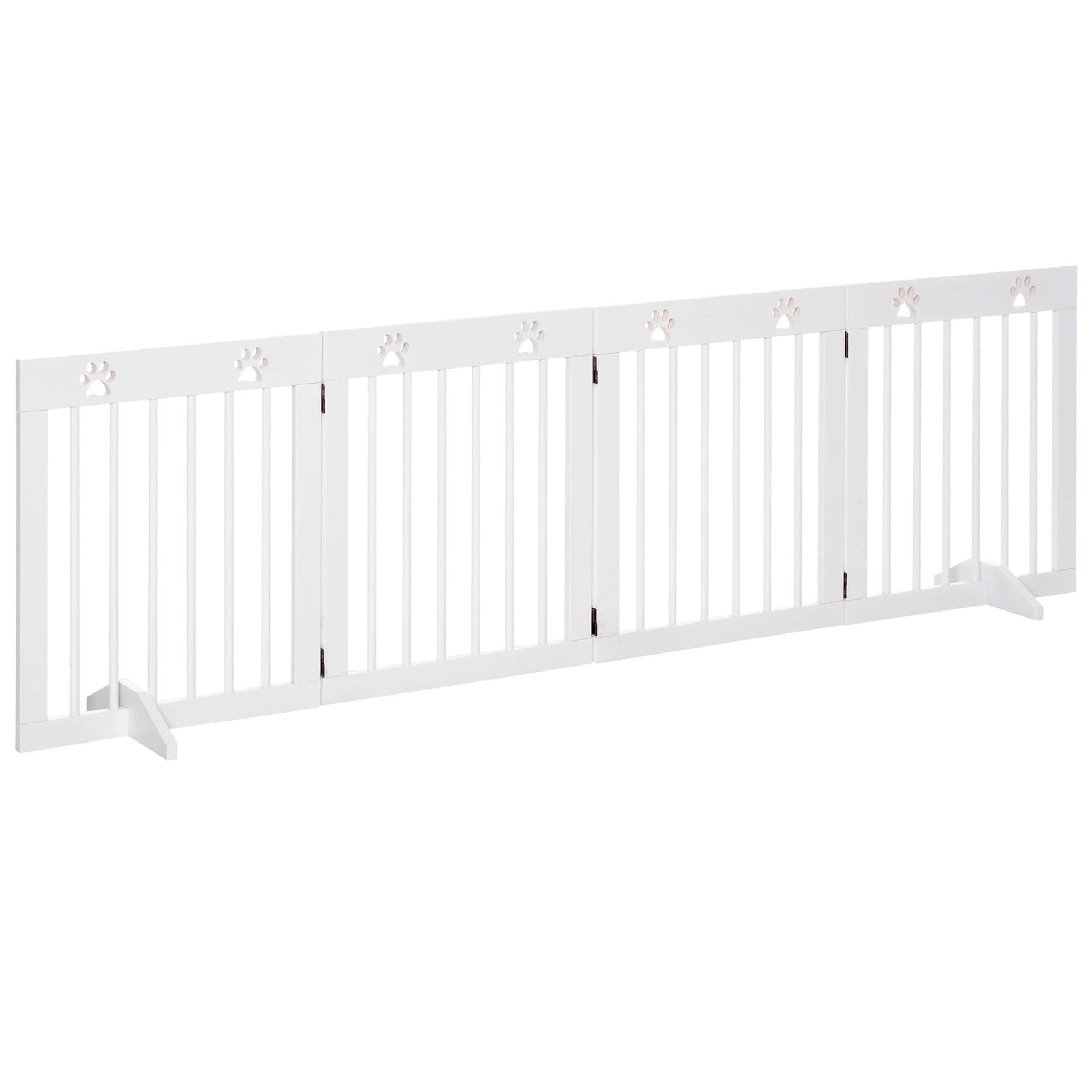 PawHut Barreira de Segurança Dobrável para Cães Grade de Proteção de 4 Painéis com Pés para Portas Escadas Corredor 204x30x61cm   Aosom