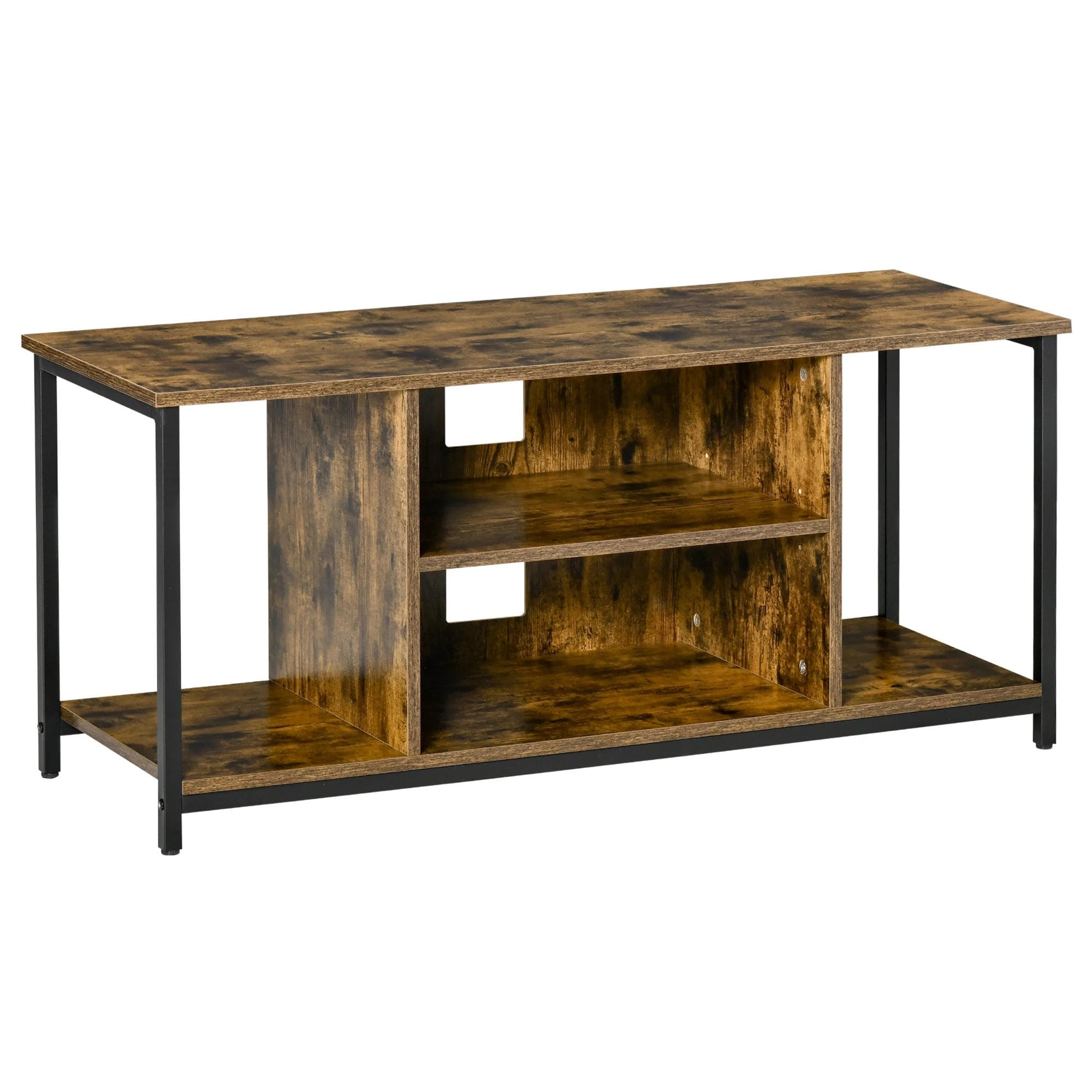 HOMCOM Móvel TV 55 Polegadas Estilo Industrial 4 Compartimentos Prateleira Ajustável Orifício 110x40x50cm   Aosom Portugal