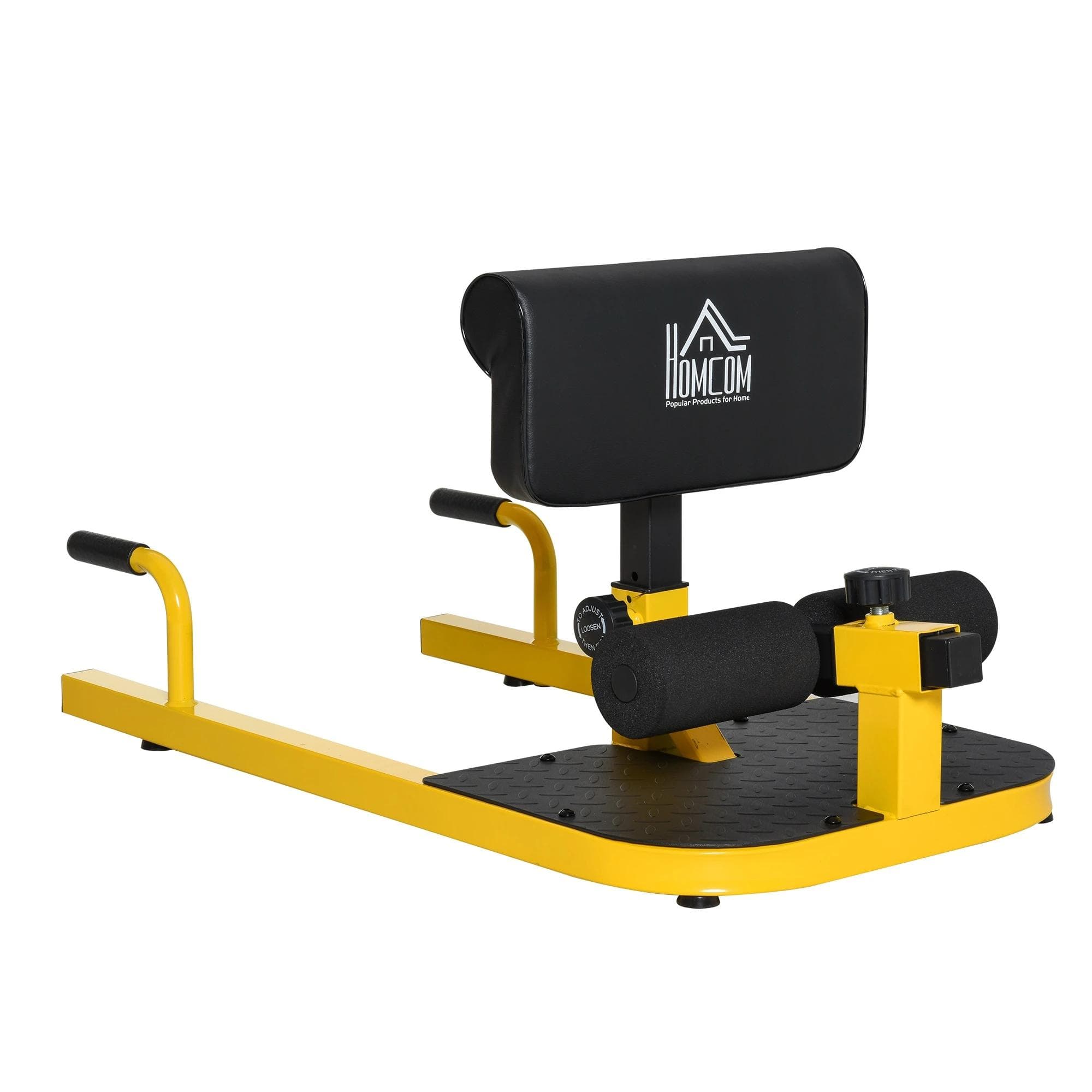 HOMCOM Sissy Squat 3 em 1 Máquina de Agachamento para Exercícios de Abdominais Flexões Agachamentos 50x97x56,5cm Preto e Amarelo   Aosom Portugal