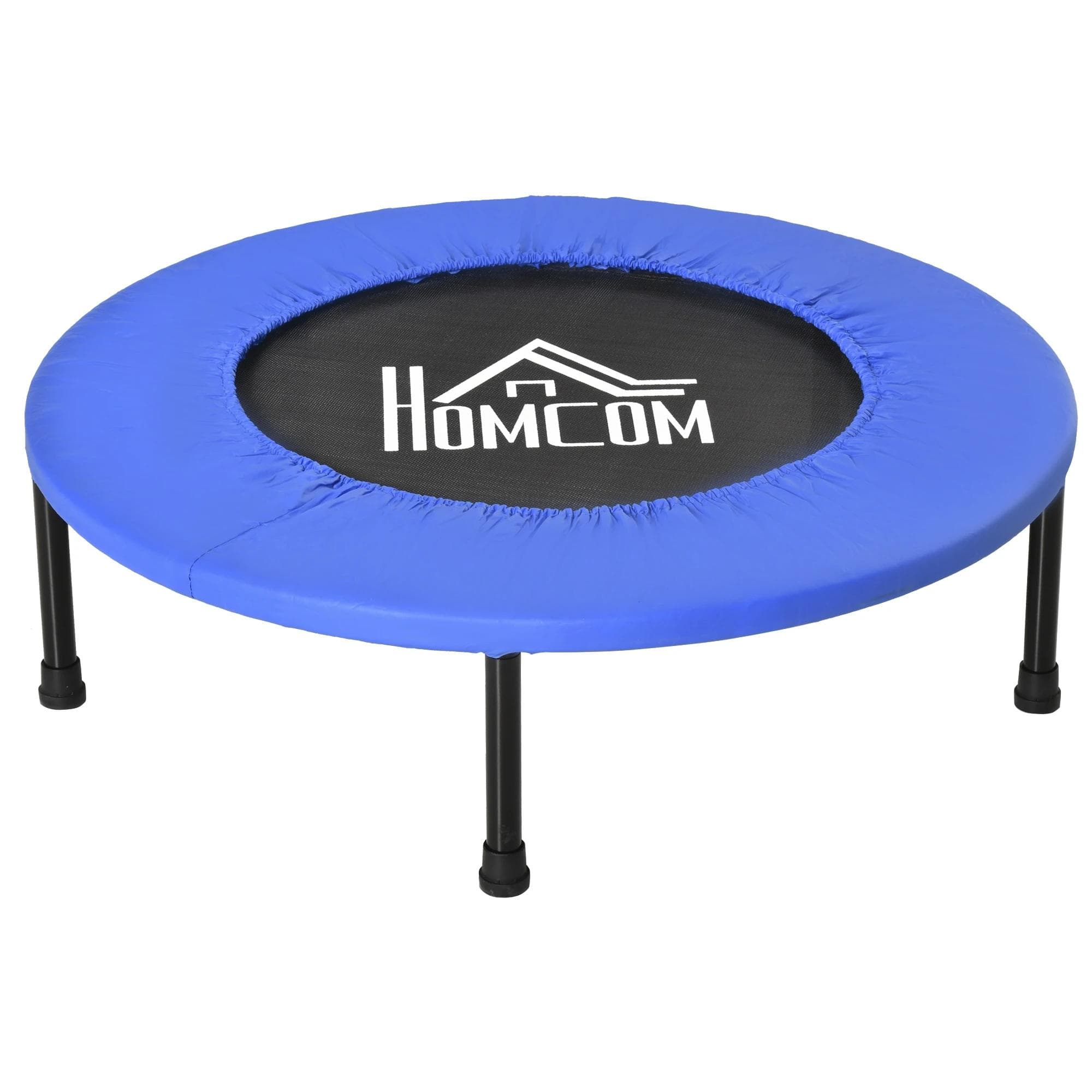 HOMCOM Trampolim Fitness Ø81cm Trampolim de Aço com Borda Protetora e 28 Molas para Exercícios Carga 100kg 81x81x22,5cm Preto e Azul   Aosom